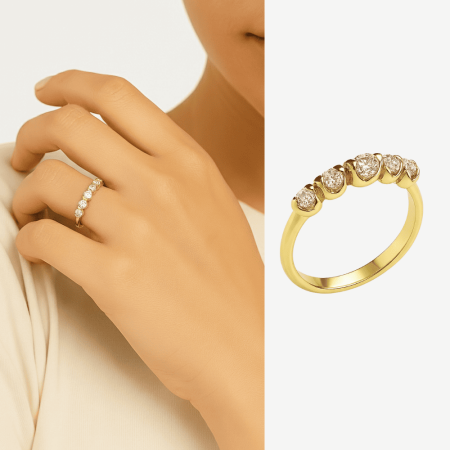 Kadın Xuping Çelik Beştaş Yüzük - Beyaz Zirkon Taşlı - Altın Renk - 19 Ölçü - Tesbihane