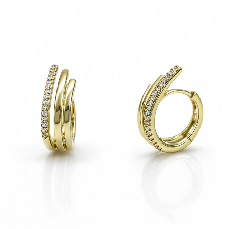 Kadın Xuping Çelik Küpe - 3 Sıra Asimetrik Tasarım - Beyaz Zirkon Taşlı - Altın Renk - Tesbihane