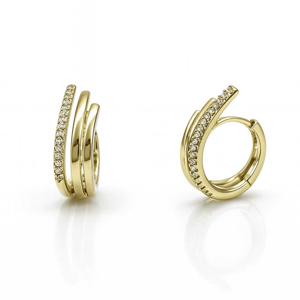 Kadın Xuping Çelik Küpe - 3 Sıra Asimetrik Tasarım - Beyaz Zirkon Taşlı - Altın Renk - 4