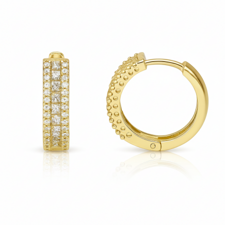 Kadın Xuping Çelik Küpe - 3 Sıra Tasarım - Beyaz Zirkon Taşlı - Altın Renk - Tesbihane