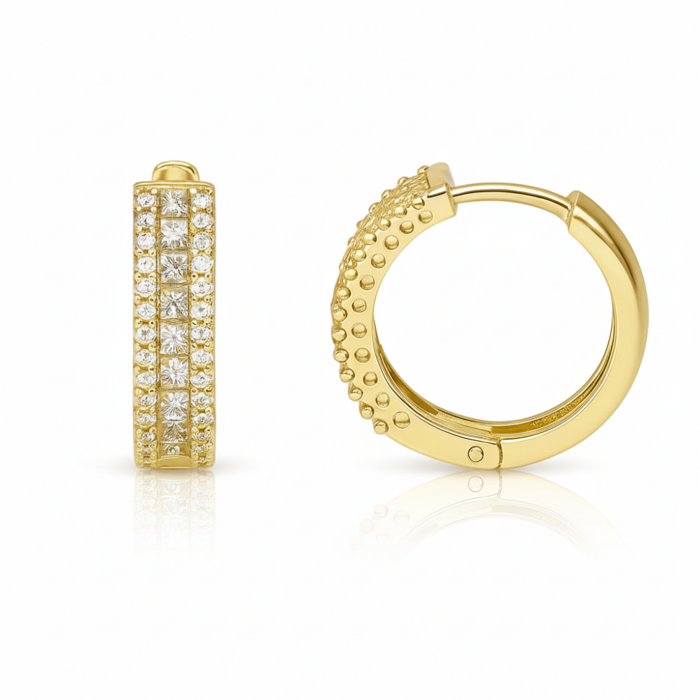 Kadın Xuping Çelik Küpe - 3 Sıra Tasarım - Beyaz Zirkon Taşlı - Altın Renk - 1