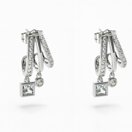 Kadın Xuping Çelik Küpe - 3 Sıra Tasarım - Beyaz Zirkon Taşlı - Gümüş Renk - Tesbihane