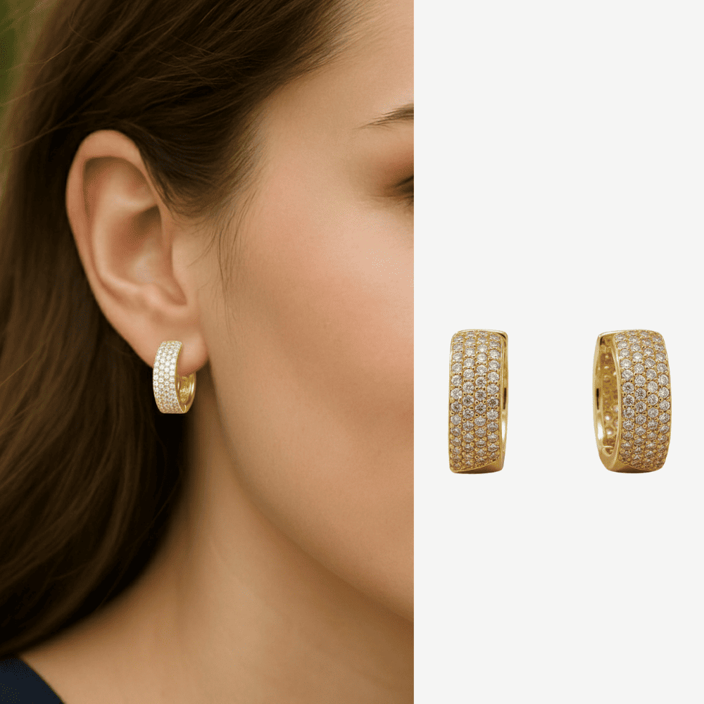 Kadın Xuping Çelik Küpe - 4 Sıra Tasarım - Beyaz Zirkon Taşlı - Altın Renk - 1