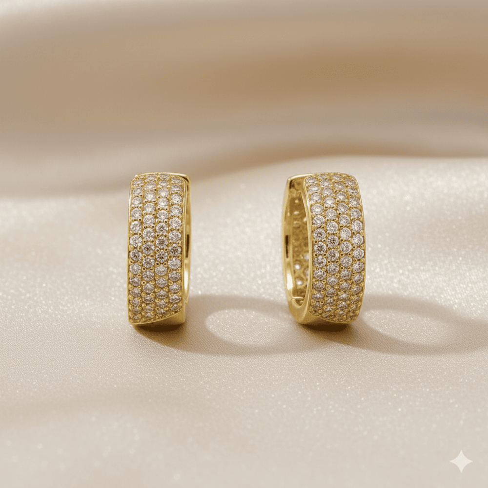 Kadın Xuping Çelik Küpe - 4 Sıra Tasarım - Beyaz Zirkon Taşlı - Altın Renk - 3