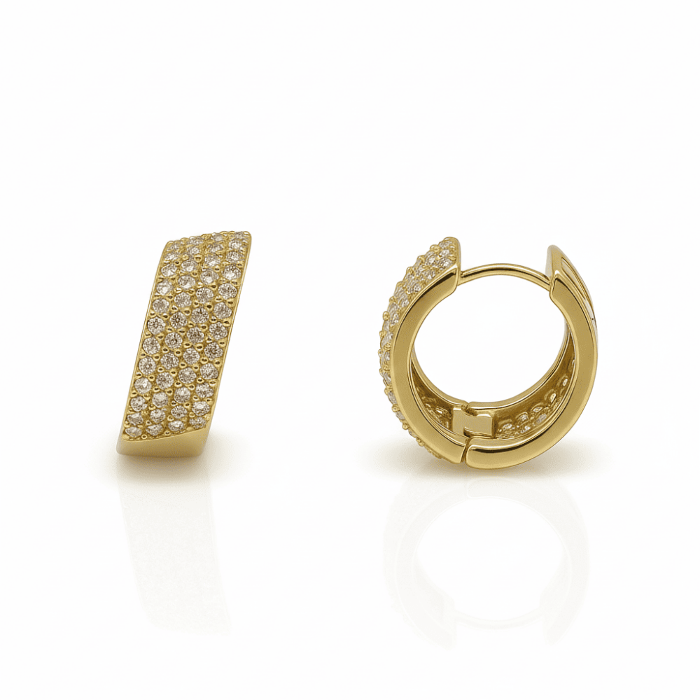 Kadın Xuping Çelik Küpe - 4 Sıra Tasarım - Beyaz Zirkon Taşlı - Altın Renk - 4