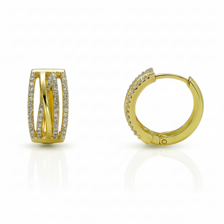 Kadın Xuping Çelik Küpe - 4 Sıra Tasarım - Sıralı Beyaz Zirkon Taşlı - Altın Renk - Tesbihane