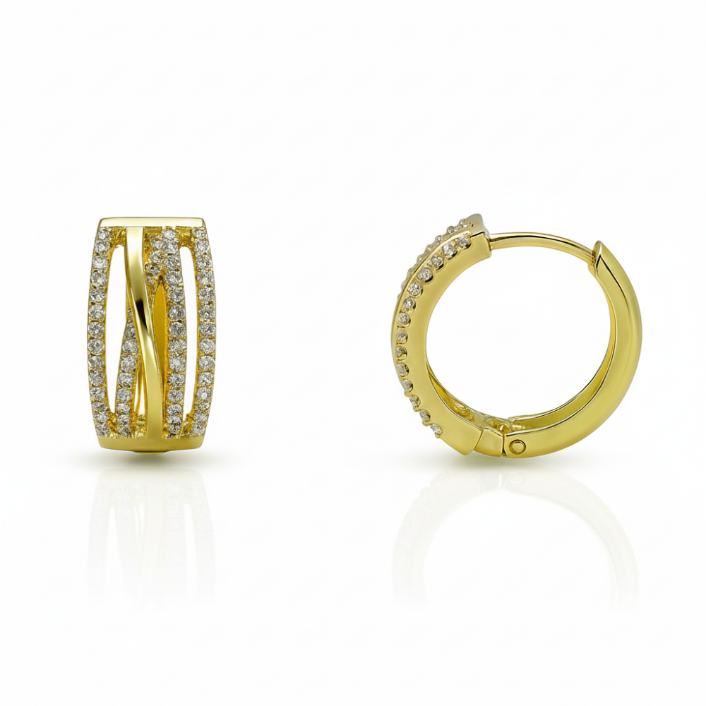 Kadın Xuping Çelik Küpe - 4 Sıra Tasarım - Sıralı Beyaz Zirkon Taşlı - Altın Renk - 1