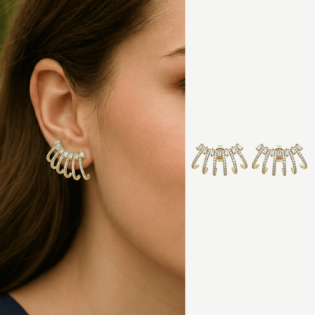 Kadın Xuping Çelik Küpe - 6 Sıra Tasarım - Sıralı Beyaz Zirkon Taşlı - Altın Renk - Tesbihane