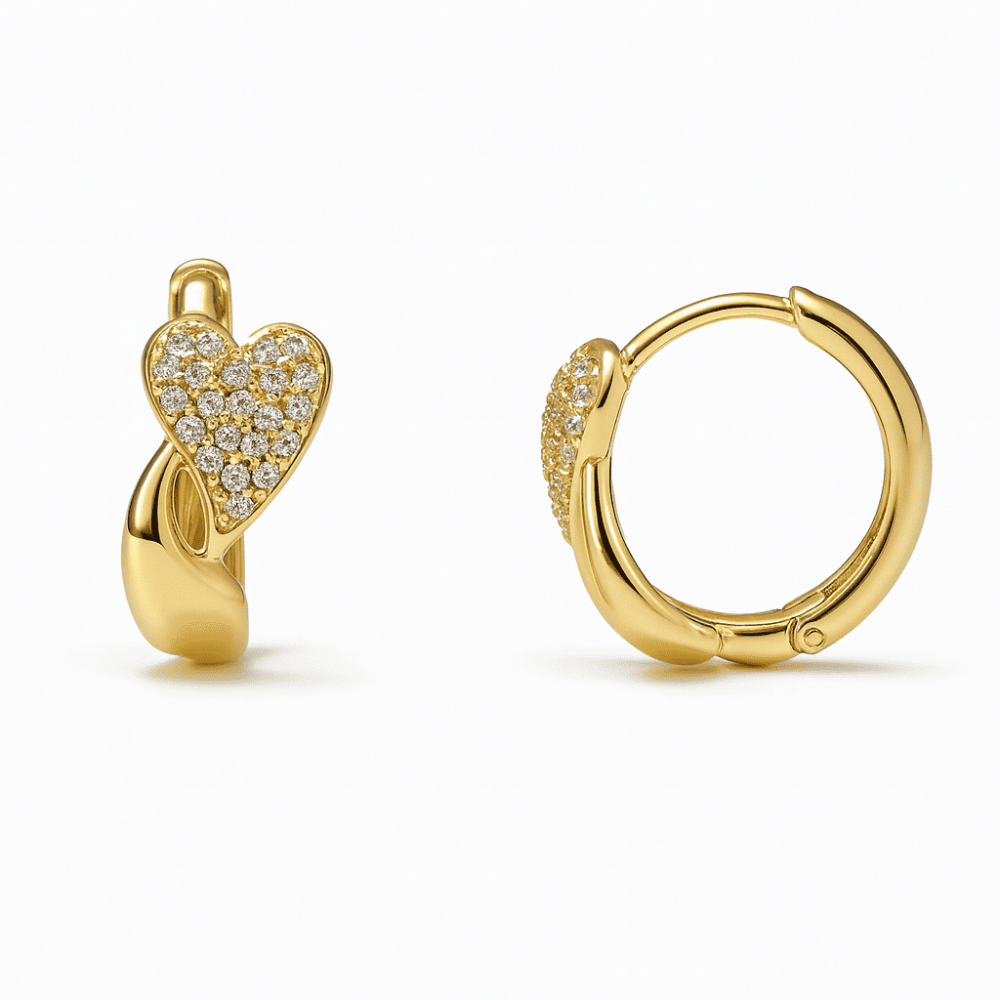 Kadın Xuping Çelik Küpe - Kalp Tasarım - Sıralı Beyaz Zirkon Taşlı - Altın Renk - 4