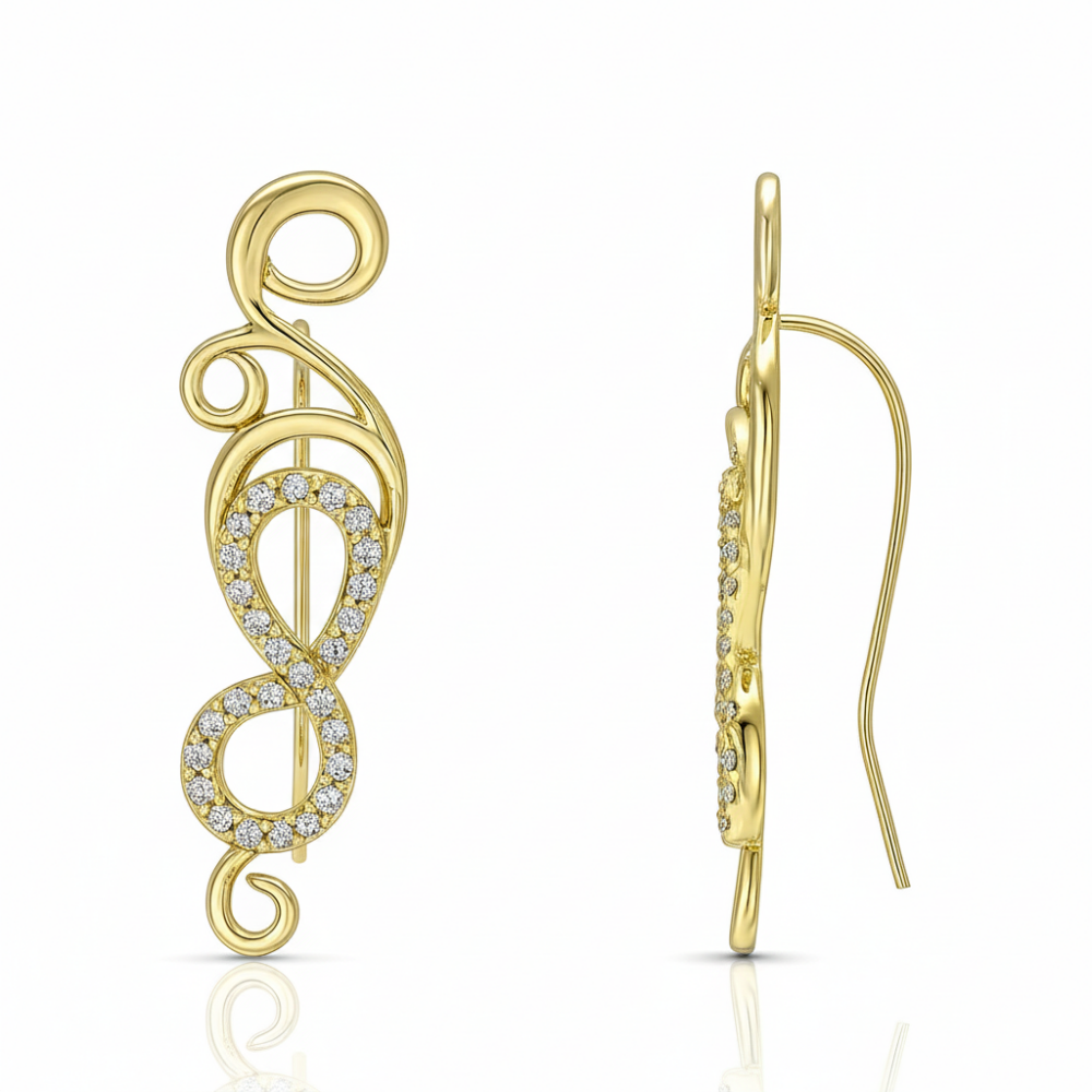 Kadın Xuping Çelik Küpe - Sonsuzluk Detaylı - Beyaz Zirkon Taşlı - Altın Renk - 1