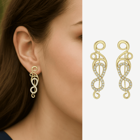 Kadın Xuping Çelik Küpe - Sonsuzluk Detaylı - Beyaz Zirkon Taşlı - Altın Renk - Tesbihane