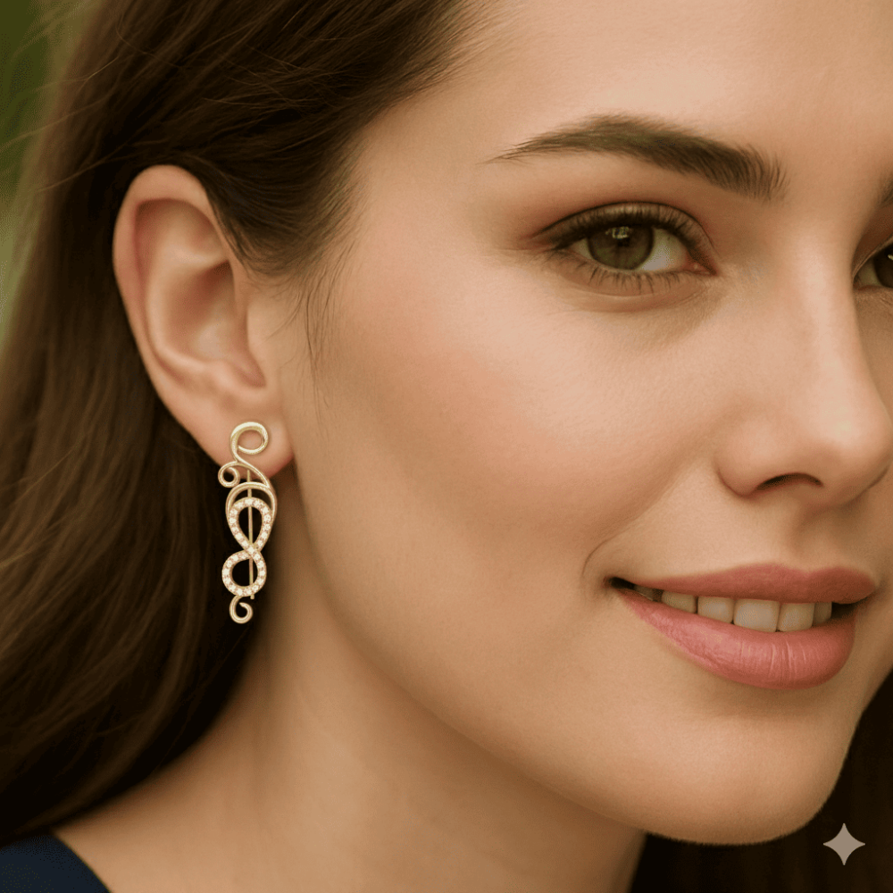 Kadın Xuping Çelik Küpe - Sonsuzluk Detaylı - Beyaz Zirkon Taşlı - Altın Renk - 2