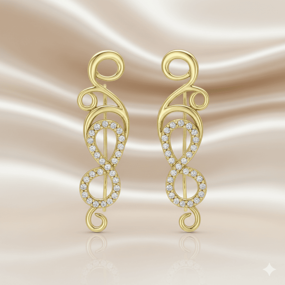 Kadın Xuping Çelik Küpe - Sonsuzluk Detaylı - Beyaz Zirkon Taşlı - Altın Renk - 3