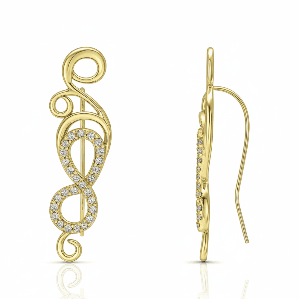 Kadın Xuping Çelik Küpe - Sonsuzluk Detaylı - Beyaz Zirkon Taşlı - Altın Renk - 4