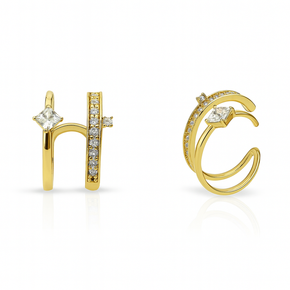 Kadın Xuping Çelik Küpe - Tektaş Model - Beyaz Zirkon Taşlı - Altın Renk - 1