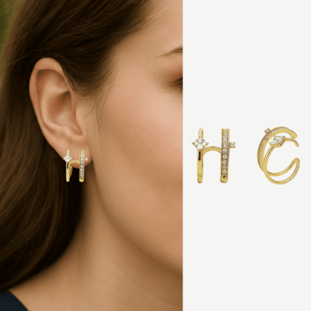 Kadın Xuping Çelik Küpe - Tektaş Model - Beyaz Zirkon Taşlı - Altın Renk - Tesbihane