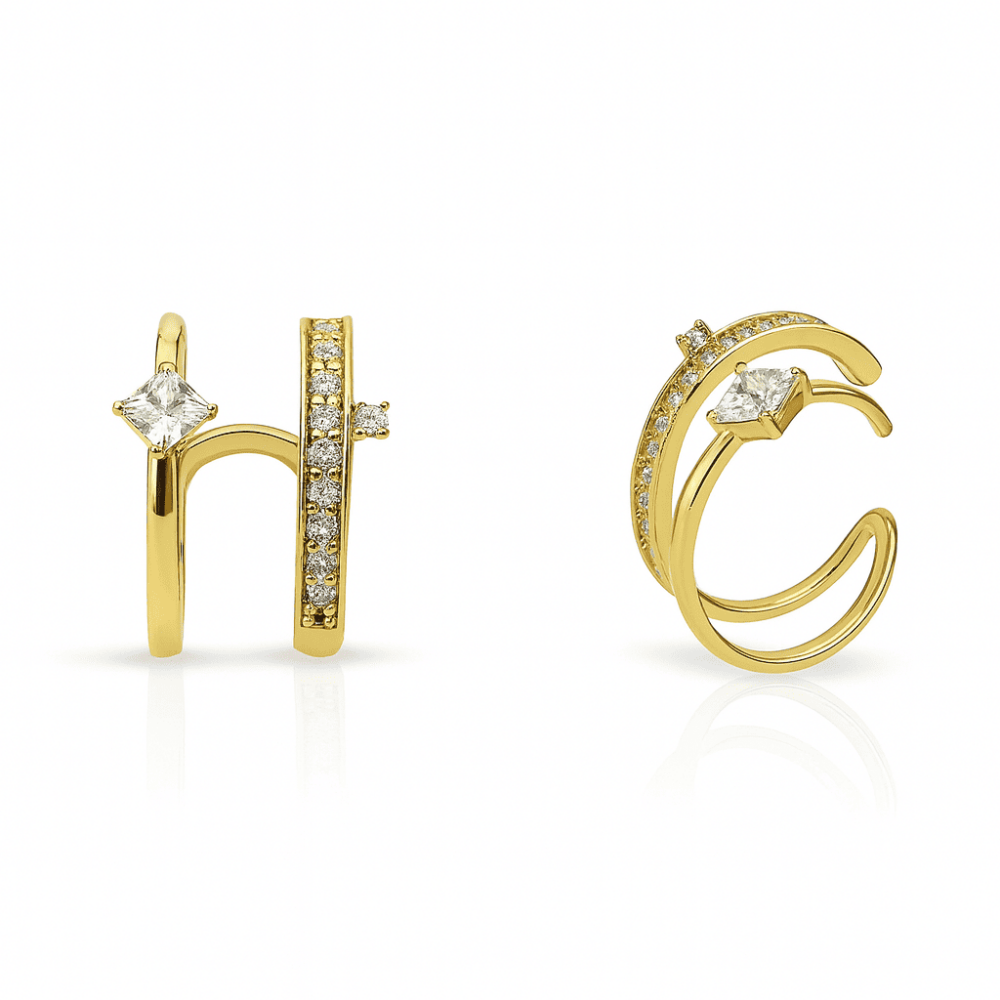 Kadın Xuping Çelik Küpe - Tektaş Model - Beyaz Zirkon Taşlı - Altın Renk - 4