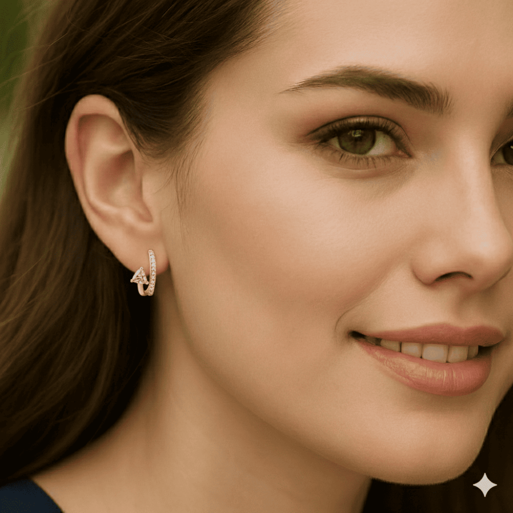 Kadın Xuping Çelik Küpe - Tektaş Model - Sıralı Beyaz Zirkon Taşlı - Altın Renk - 2