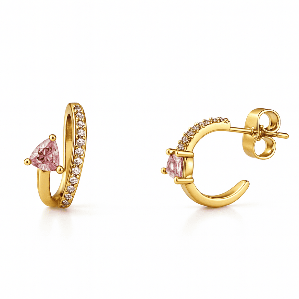 Kadın Xuping Çelik Küpe - Tektaş Model - Sıralı Beyaz Zirkon Taşlı - Altın Renk - 4