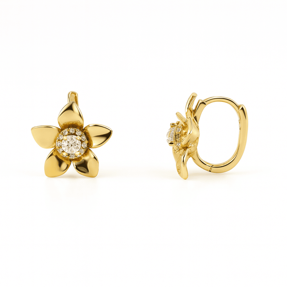 Kadın Xuping Çelik Küpe - Tektaş Model - Yonca Yaprağı Tasarım - Beyaz Zirkon Taşlı - Altın Renk - 4