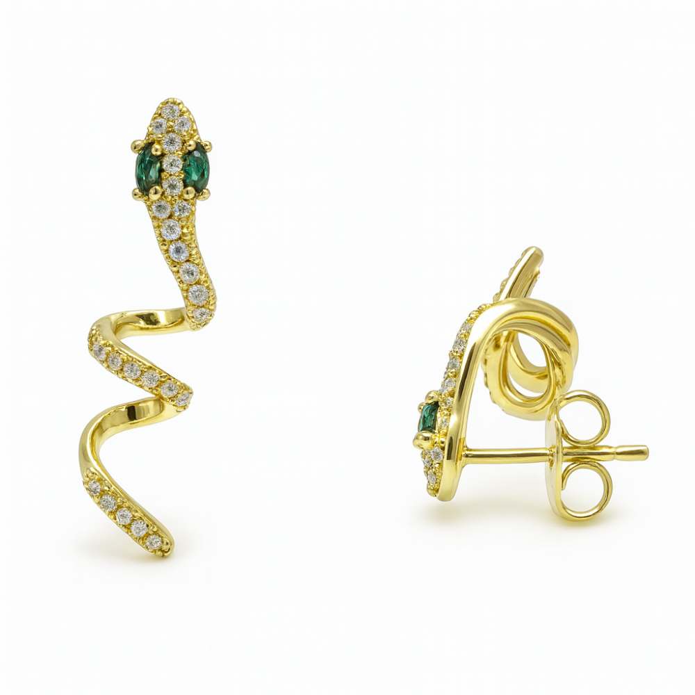 Kadın Xuping Çelik Küpe - Yılan Tasarım - Beyaz Zirkon Taşlı - Altın Renk - 1