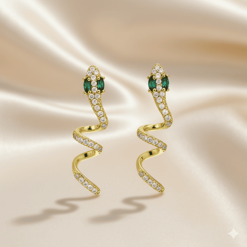 Kadın Xuping Çelik Küpe - Yılan Tasarım - Beyaz Zirkon Taşlı - Altın Renk - 3