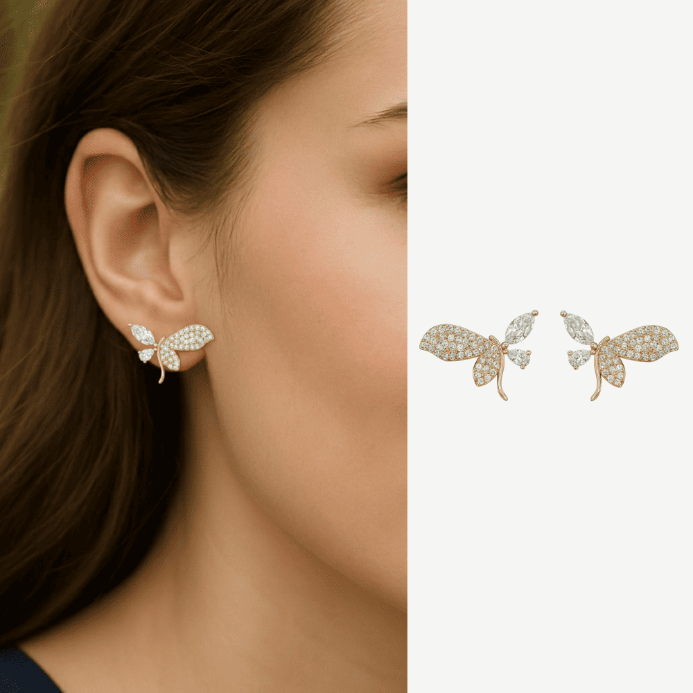 Kadın Xuping Çelik Küpe - Yusufcuk Tasarım - Beyaz Zirkon Taşlı - Altın Renk - 1