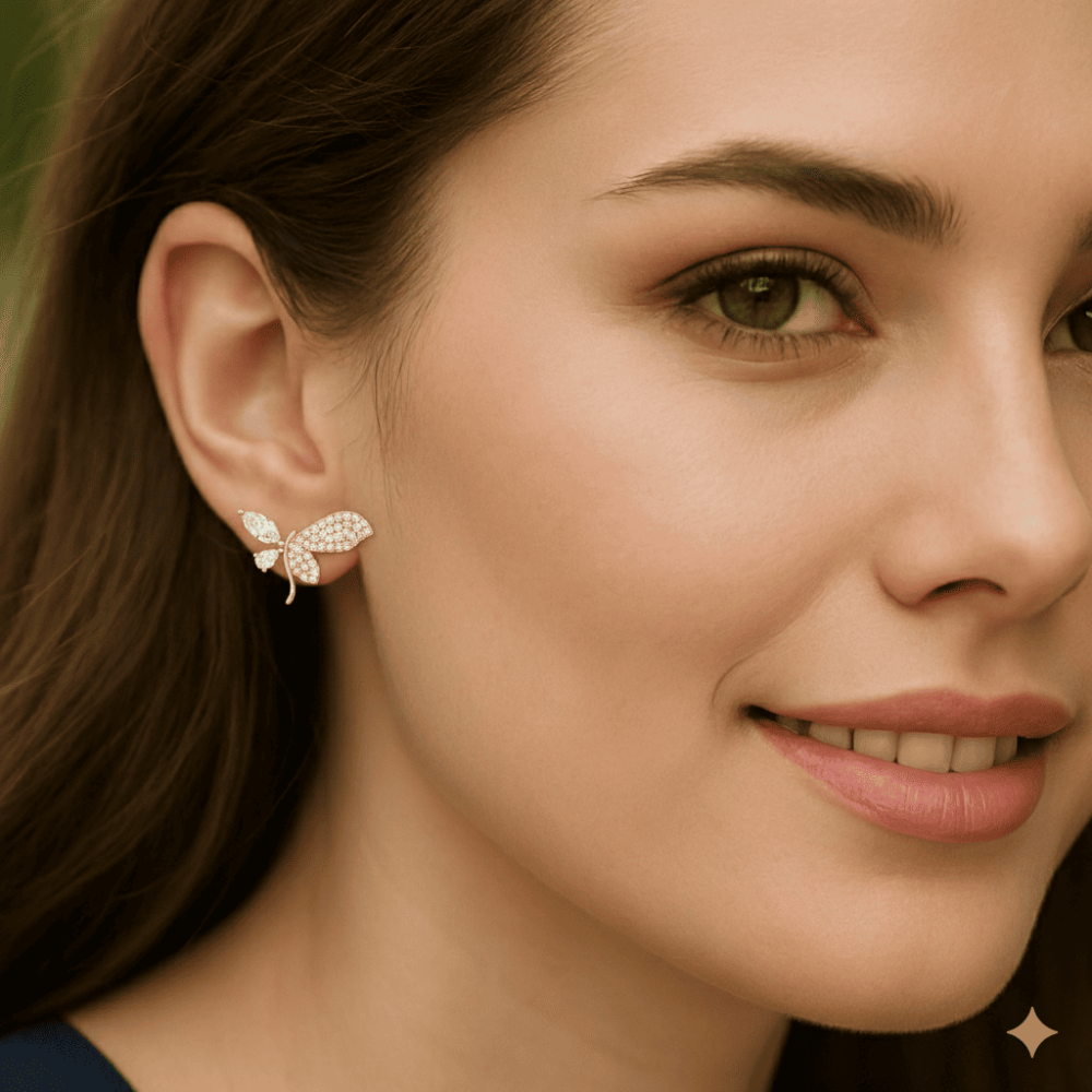 Kadın Xuping Çelik Küpe - Yusufcuk Tasarım - Beyaz Zirkon Taşlı - Altın Renk - 2