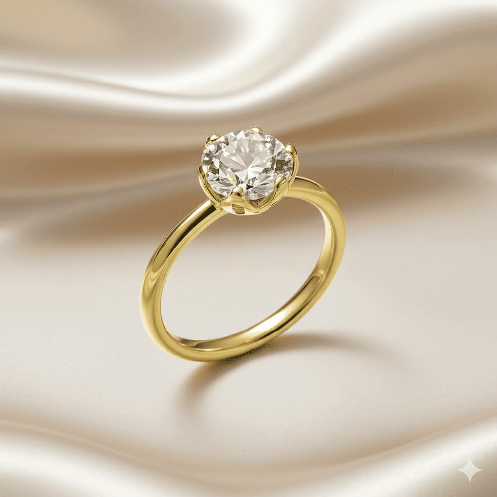 Kadın Xuping Çelik Tektaş Yüzük - Beyaz Zirkon Taşlı - Altın Renk - 14 Ölçü - 3