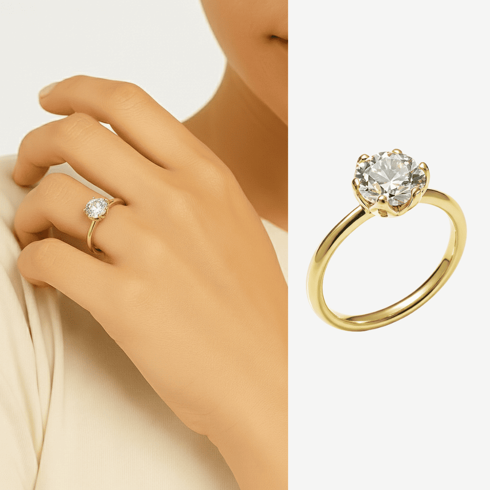 Kadın Xuping Çelik Tektaş Yüzük - Beyaz Zirkon Taşlı - Altın Renk - 19 Ölçü - 1