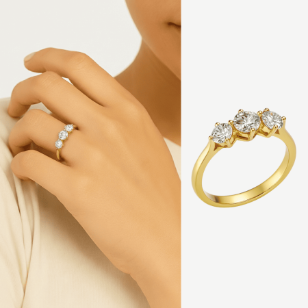 Kadın Xuping Çelik Tria Yüzük - Beyaz Zirkon Taşlı - Altın Renk - 12 Ölçü - Tesbihane