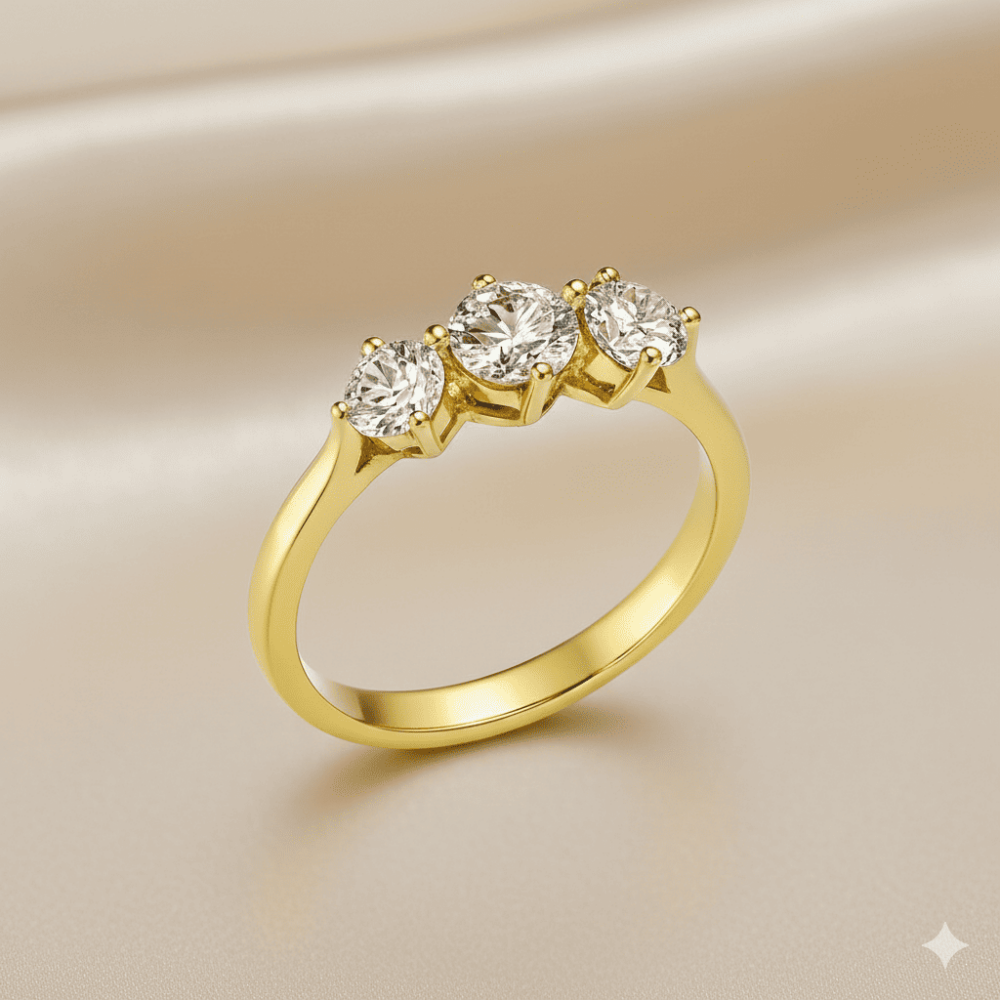 Kadın Xuping Çelik Tria Yüzük - Beyaz Zirkon Taşlı - Altın Renk - 17 Ölçü - 3