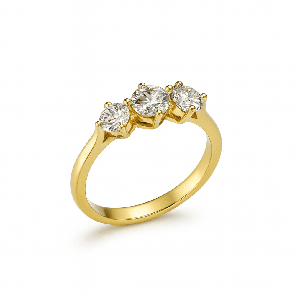 Kadın Xuping Çelik Tria Yüzük - Beyaz Zirkon Taşlı - Altın Renk - 17 Ölçü - 4