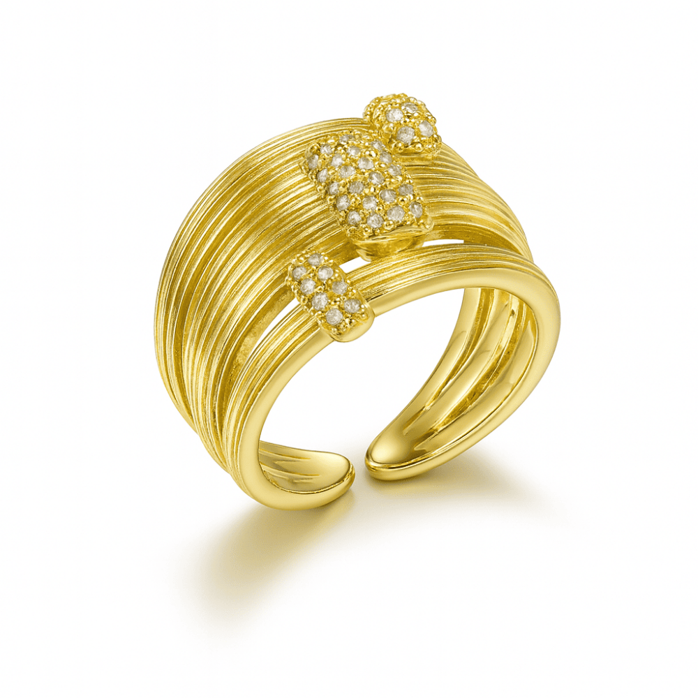 Kadın Xuping Çelik Yüzük - 3 lü Tasarım - Zirkon Taşlı - Altın Renk - 16 - 20 Ölçü Ayarlanabilir - 4