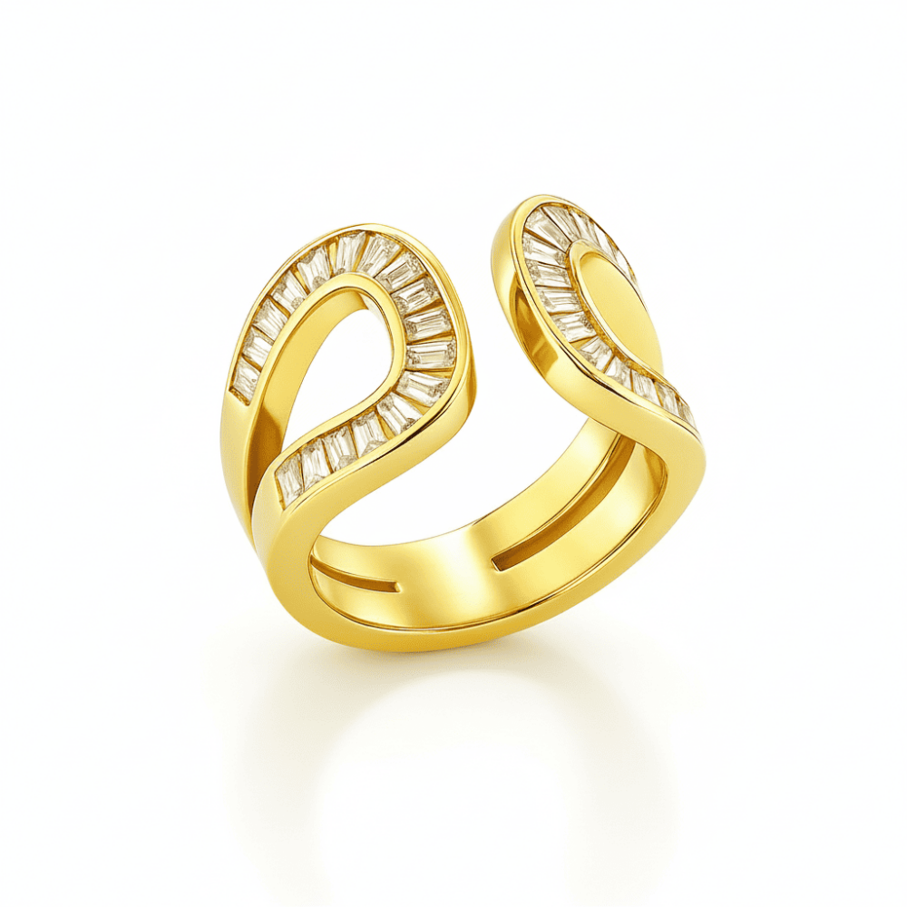 Kadın Xuping Çelik Yüzük - Baget Kesim Beyaz Zirkon Taşlı - Altın Renk - Ayarlanabilir Ölçü - 4