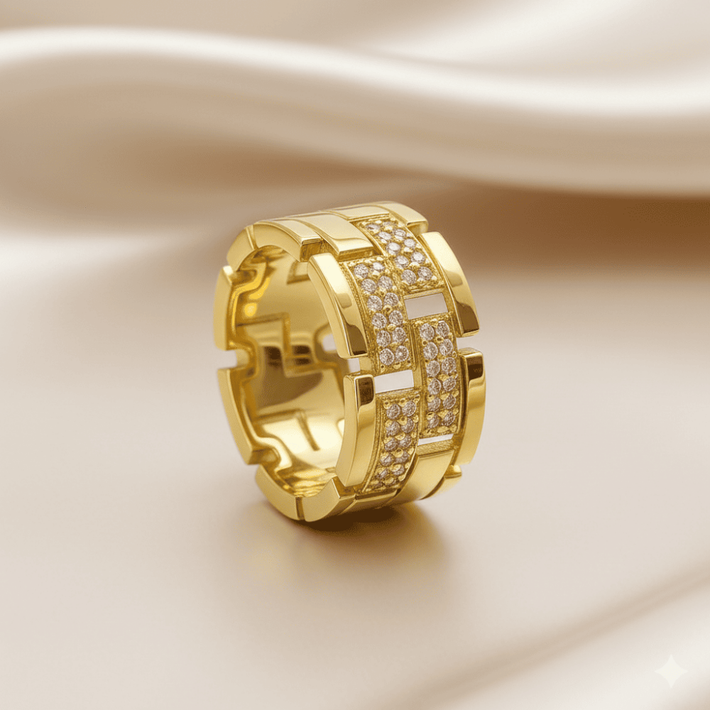 Kadın Xuping Çelik Yüzük - Greek Desenli - Beyaz Zirkon Taşlı - Altın Renk - 19 Ölçü - 3