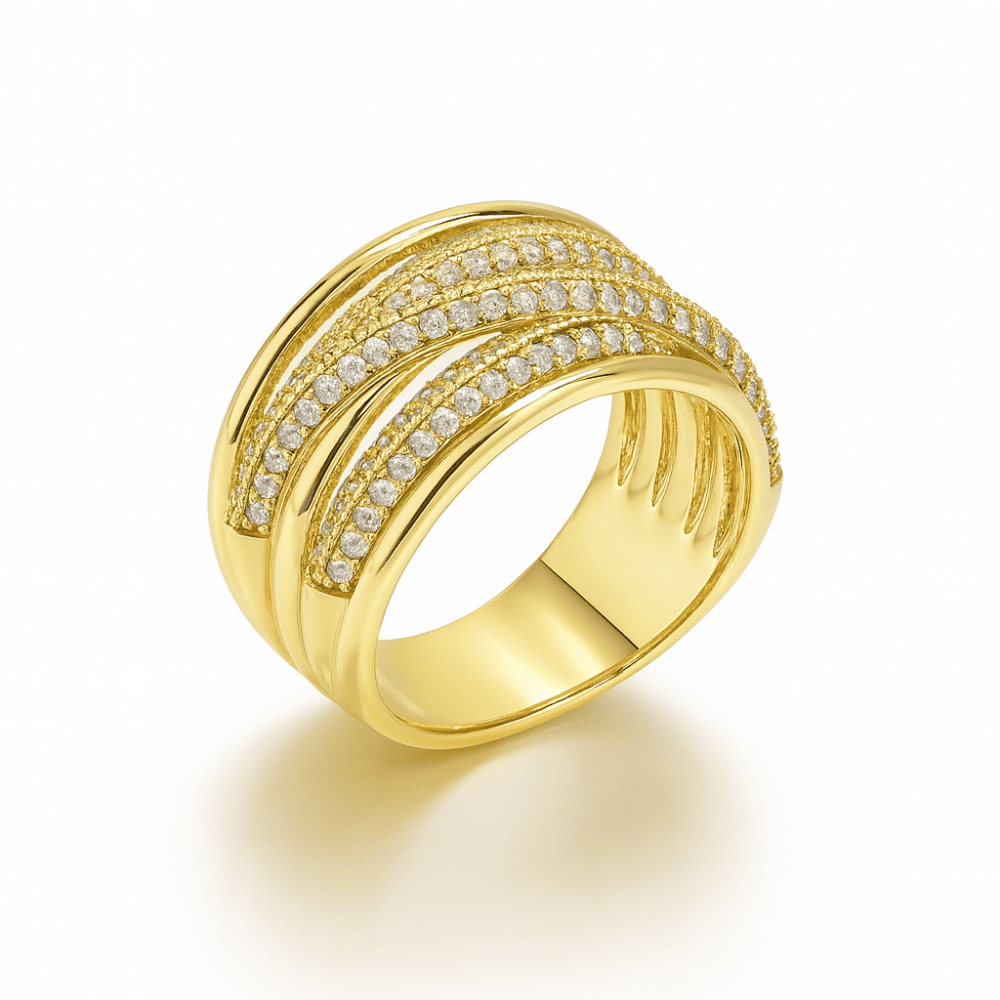 Kadın Xuping Çelik Yüzük - Örgü Model - Beyaz Zirkon Taşlı - Altın Renk - 16 Ölçü - 4