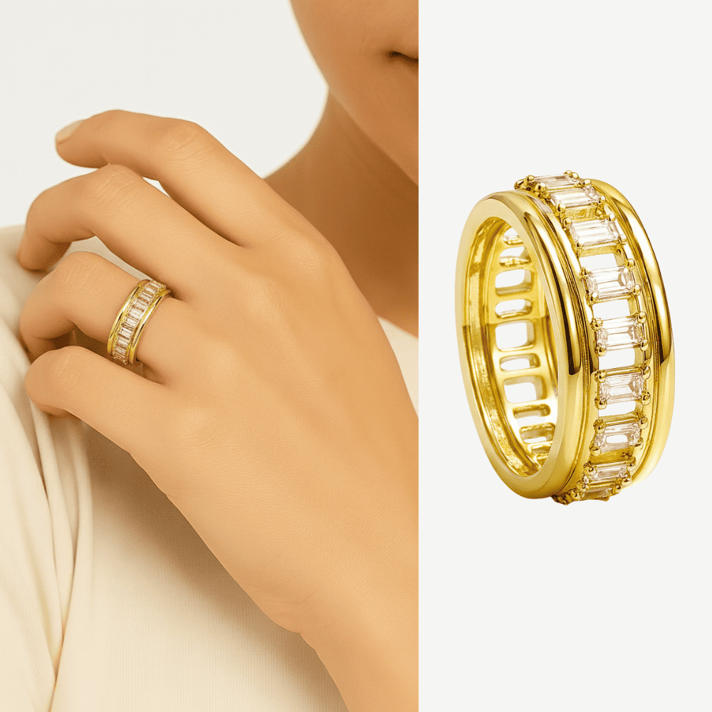 Kadın Xuping Çelik Yüzük - Tam Tur Tasarım - Sıralı Beyaz Zirkon Taşlı - Altın Renk - 11 Ölçü - 1