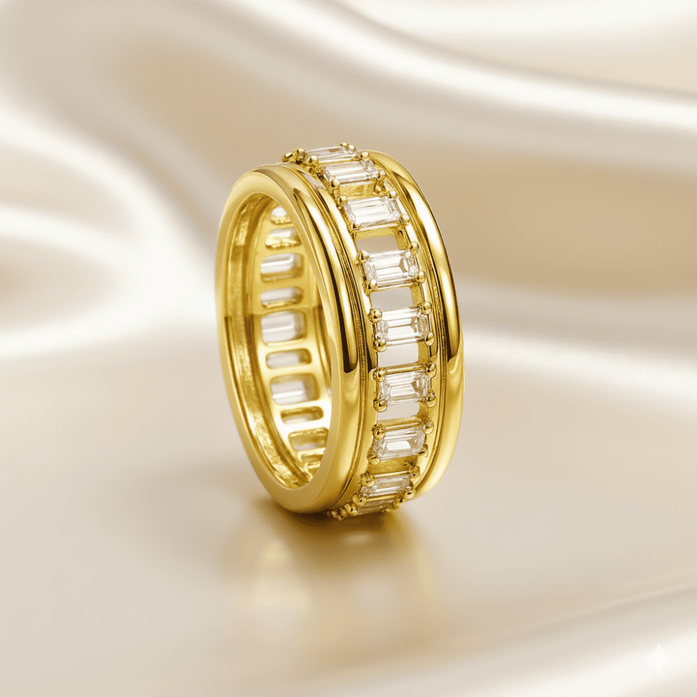 Kadın Xuping Çelik Yüzük - Tam Tur Tasarım - Sıralı Beyaz Zirkon Taşlı - Altın Renk - 11 Ölçü - 3