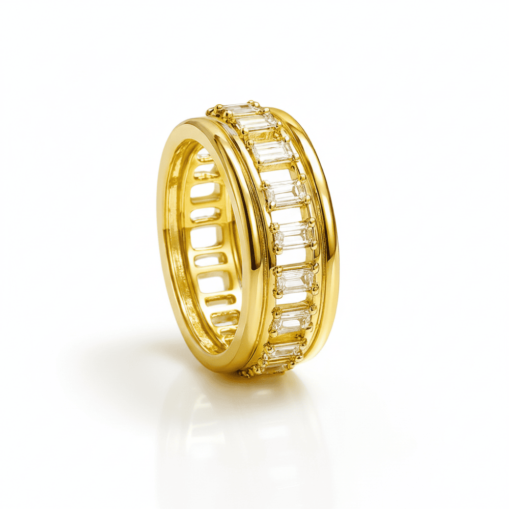 Kadın Xuping Çelik Yüzük - Tam Tur Tasarım - Sıralı Beyaz Zirkon Taşlı - Altın Renk - 19 Ölçü - 4