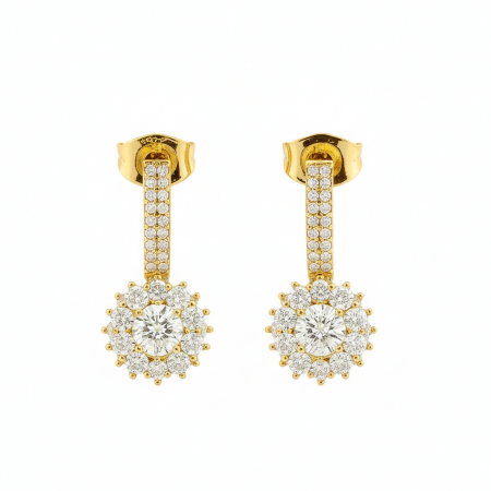 Kadın Xuping Sallantılı Çelik Küpe - Papatya Model - Beyaz Zirkon Taşlı - Altın Renk - Tesbihane