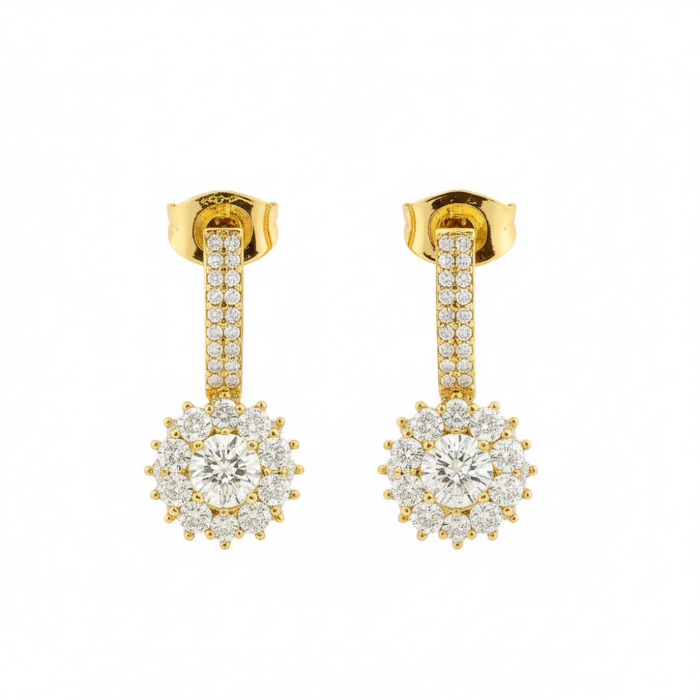 Kadın Xuping Sallantılı Çelik Küpe - Papatya Model - Beyaz Zirkon Taşlı - Altın Renk - 1