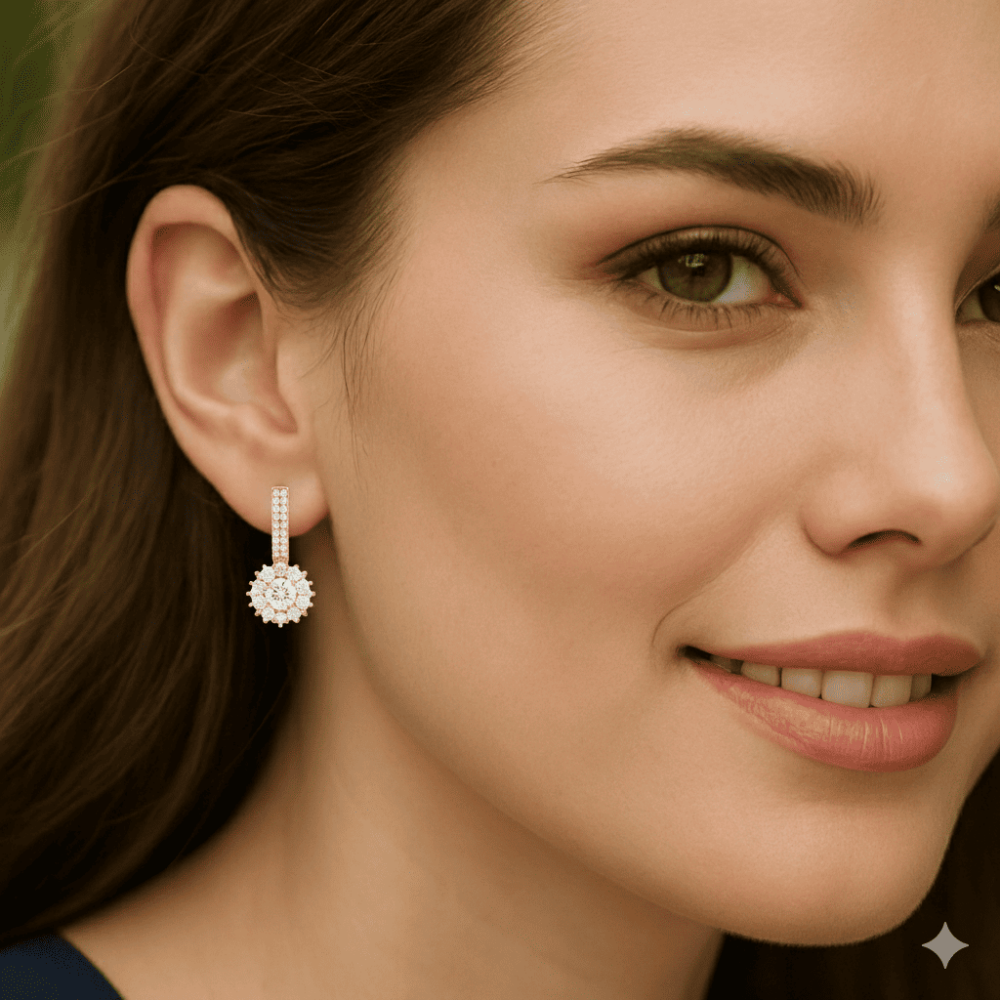 Kadın Xuping Sallantılı Çelik Küpe - Papatya Model - Beyaz Zirkon Taşlı - Altın Renk - 2