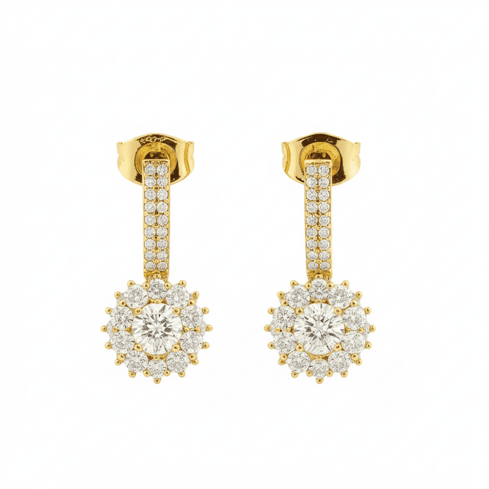 Kadın Xuping Sallantılı Çelik Küpe - Papatya Model - Beyaz Zirkon Taşlı - Altın Renk - 4