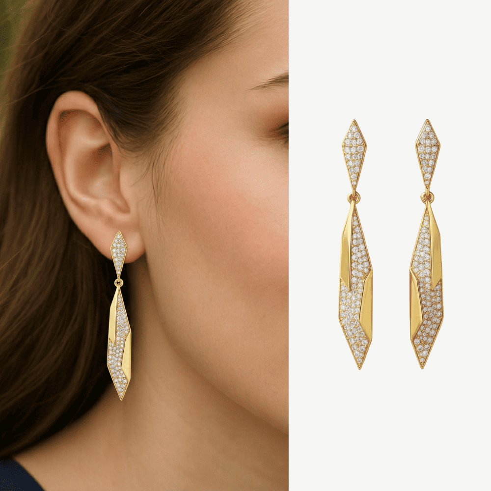 Kadın Xuping Sallantılı Çelik Küpe - Sıralı Beyaz Zirkon Taşlı - Altın Renk - 1