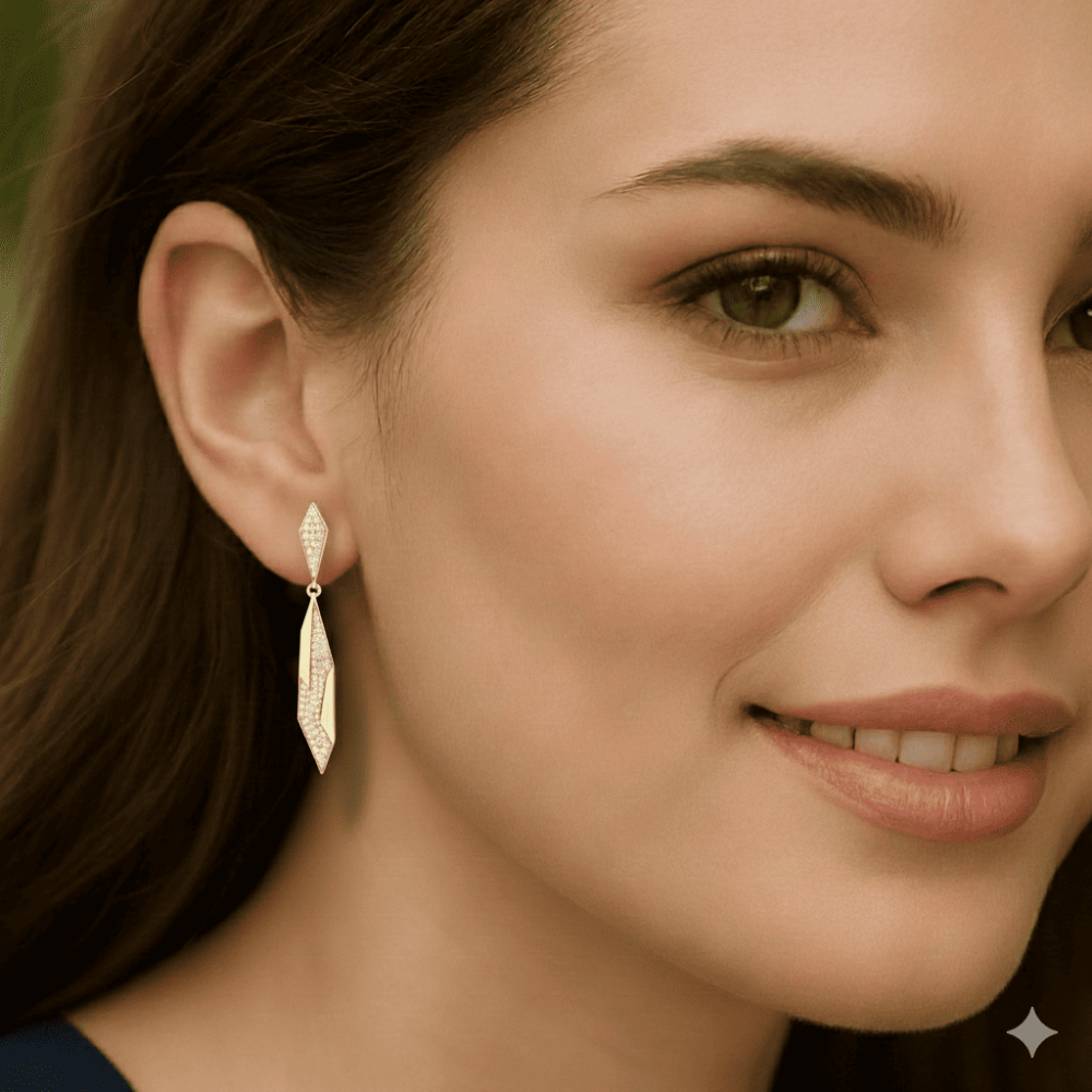 Kadın Xuping Sallantılı Çelik Küpe - Sıralı Beyaz Zirkon Taşlı - Altın Renk - 2