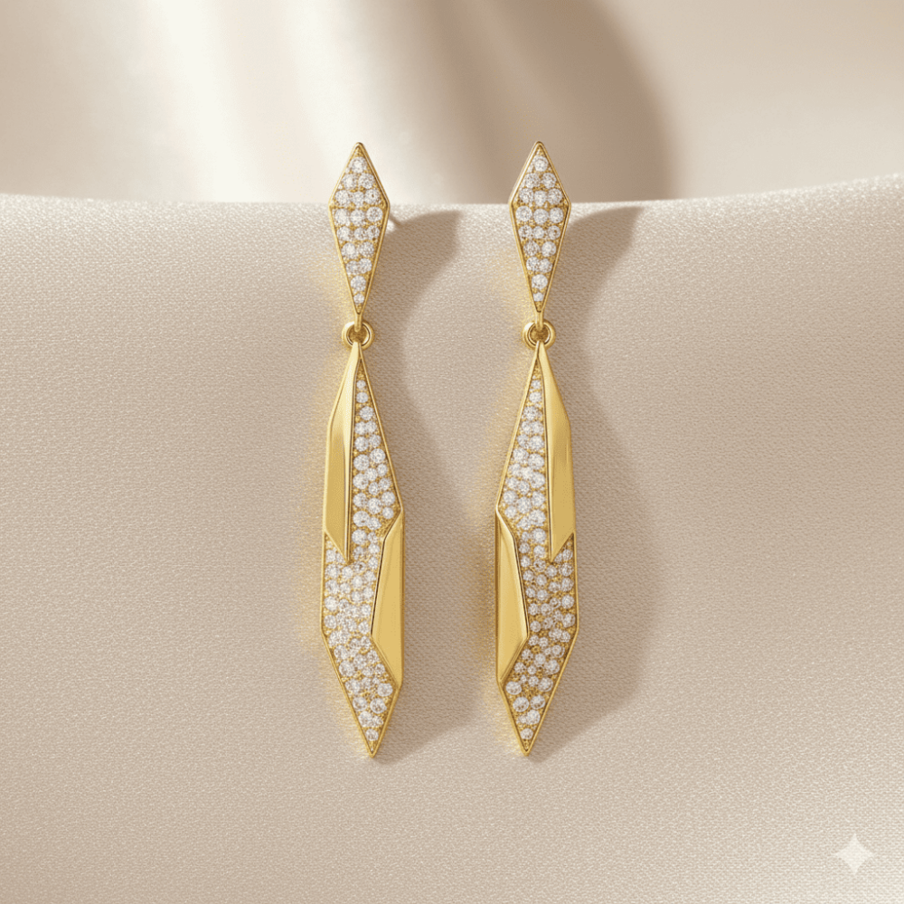 Kadın Xuping Sallantılı Çelik Küpe - Sıralı Beyaz Zirkon Taşlı - Altın Renk - 3