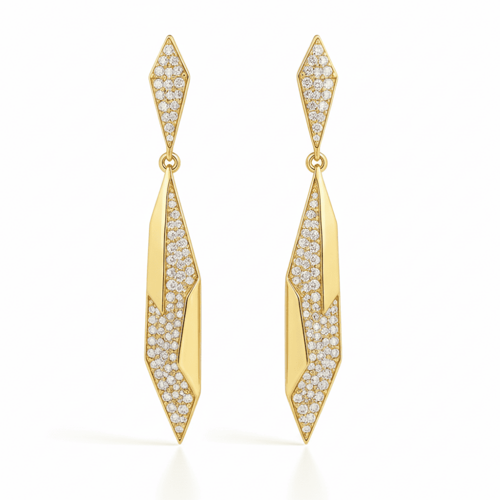 Kadın Xuping Sallantılı Çelik Küpe - Sıralı Beyaz Zirkon Taşlı - Altın Renk - 4