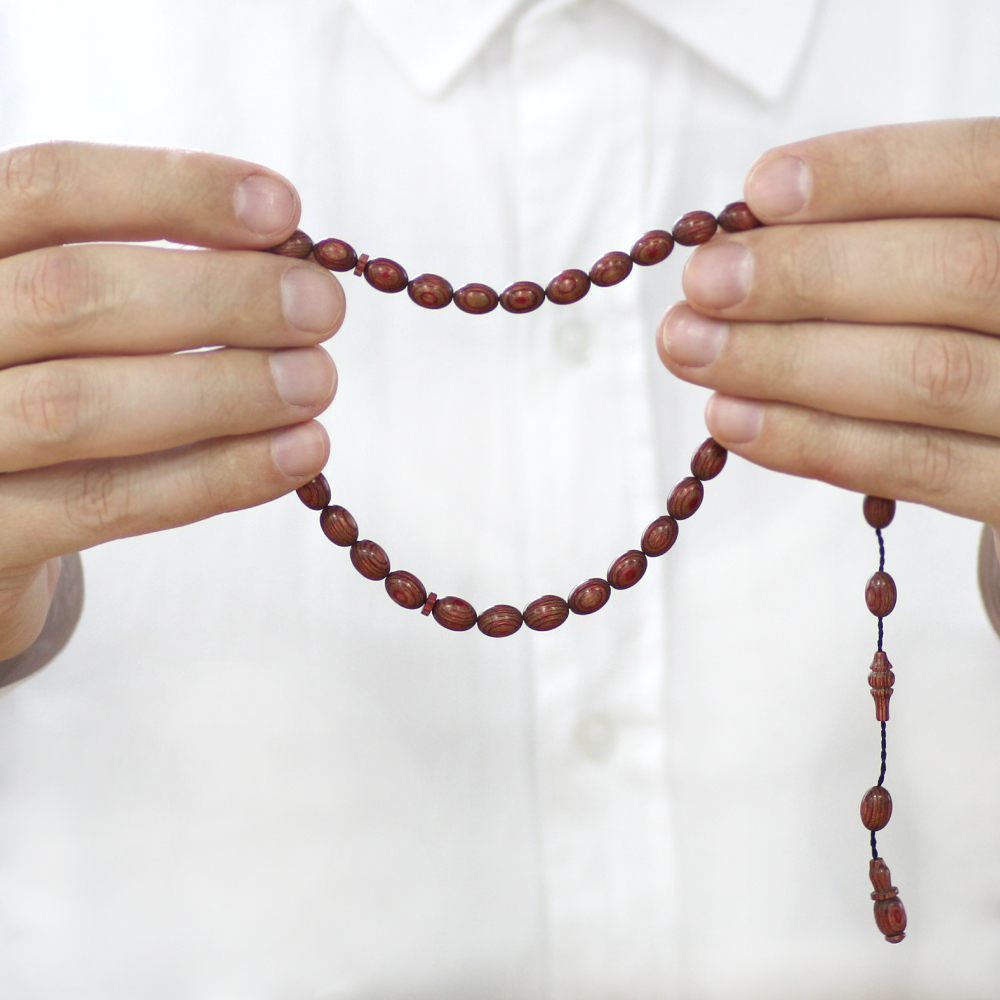 Kafur Ağacı Tesbih - Arpa Kesim - Usta İşi Sistemli - Kahverengi - 3