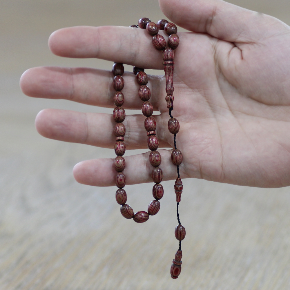 Kafur Ağacı Tesbih - Arpa Kesim - Usta İşi Sistemli - Kahverengi - 2